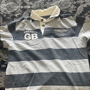 Hackett Black and Gray Striped Rugby Shirt
